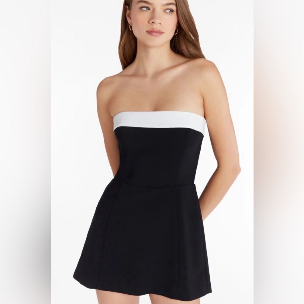 Amanda Uprichard Women's Kerry Skort Romper Mini Dress Black & Ivory Size Small